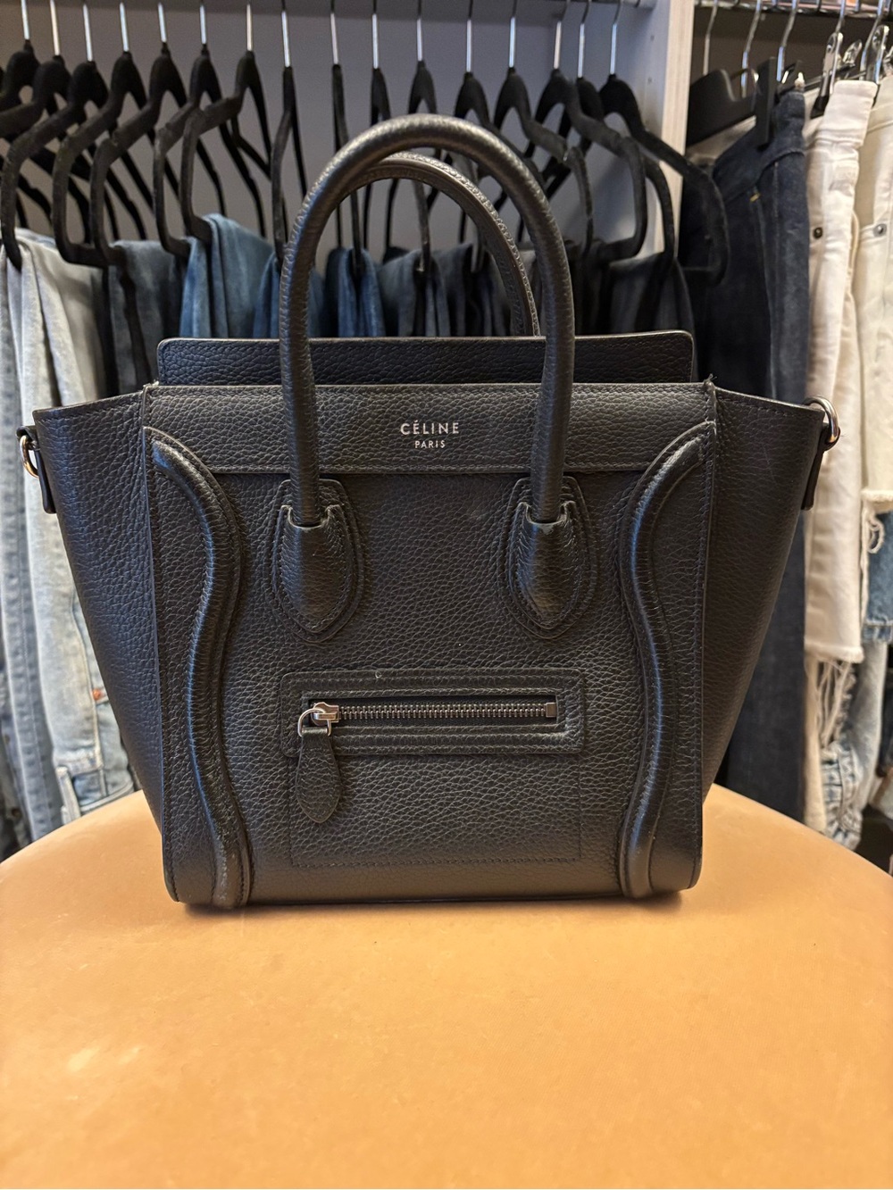 Celine Black Pebbled Leather Mini Luggage Tote